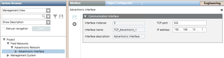 Communication Settings of the Interface