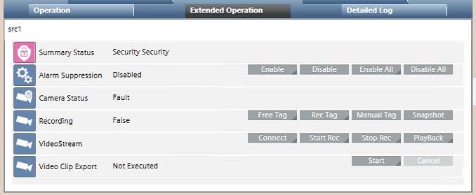 Camera Properties and Commands in Extended Operation Tab